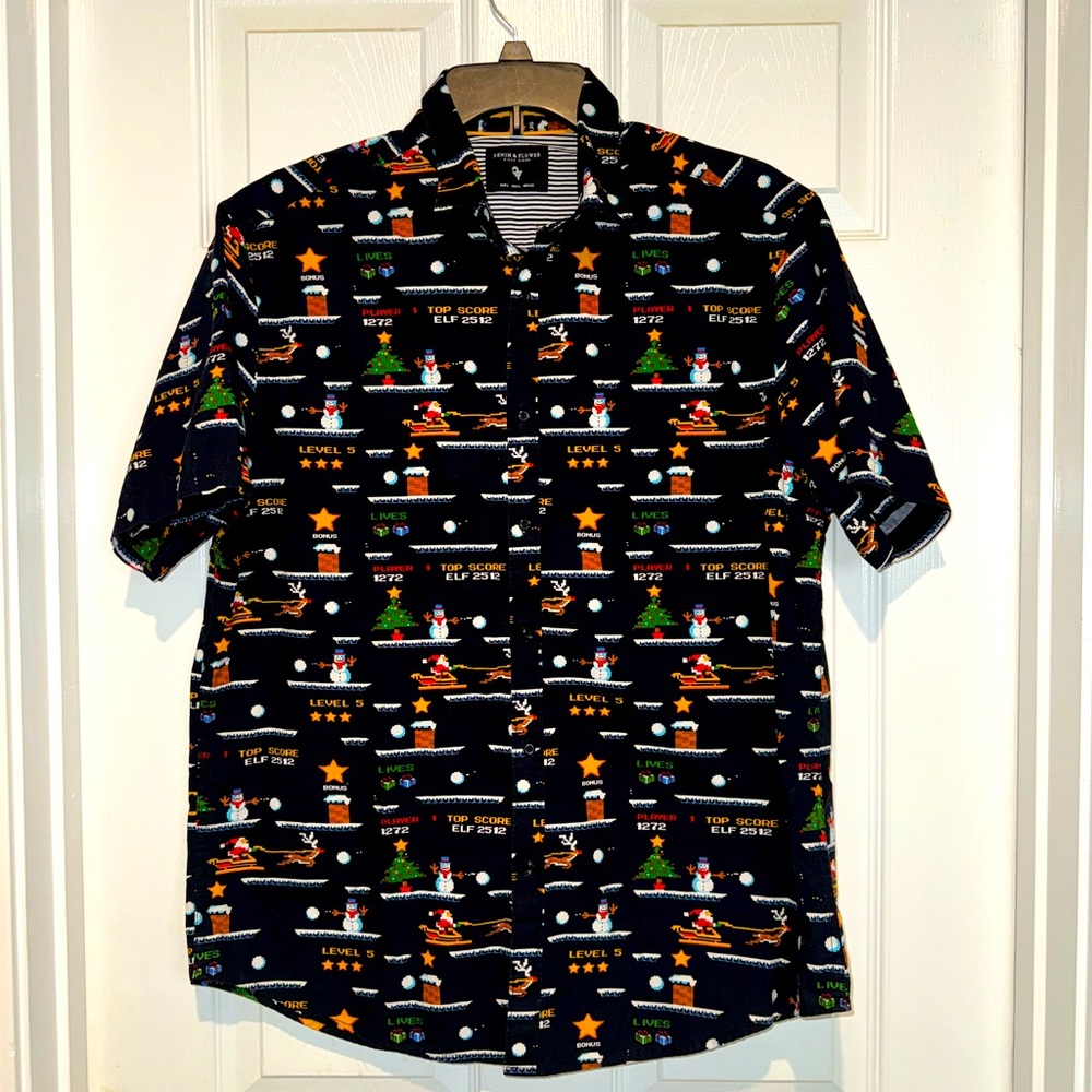 Denim & Flower Holiday Video Game Button Down. Size L